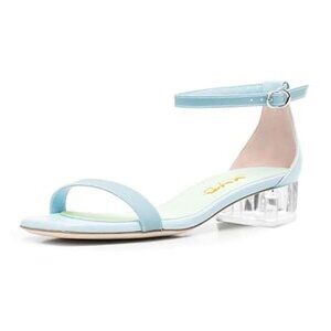 XYD Women Open Toe Strappy Clear Chunky Low Heel Sandal Pumps Ankle Strap Buckle